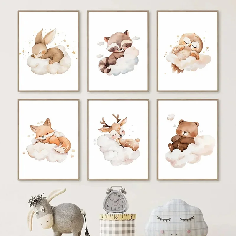 Baby Nursery Frames - Cartoon Cloud Animal Canvas Painting Wall