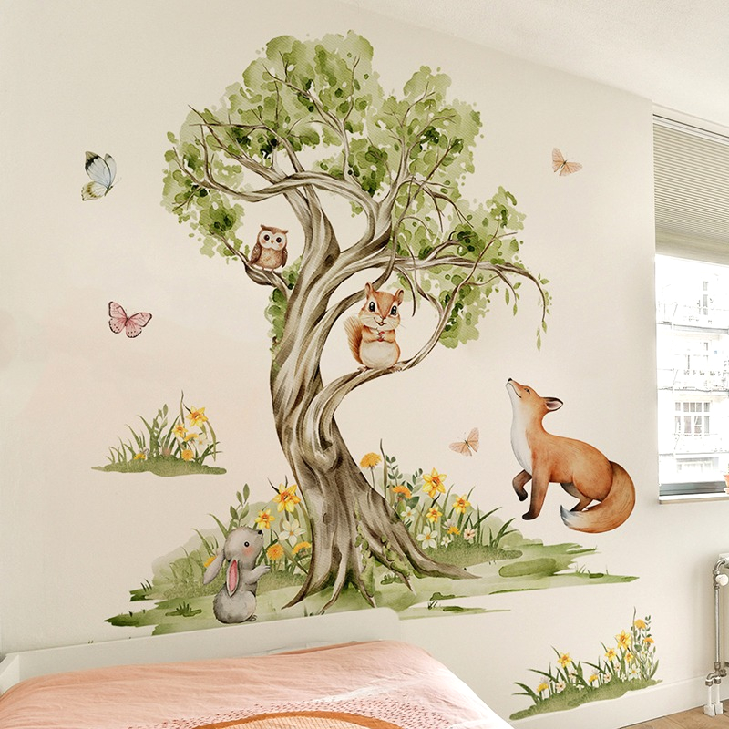 Baby Nursery Tree - Naklejka Ścienna Akwarelowy Las Duże Drzewa