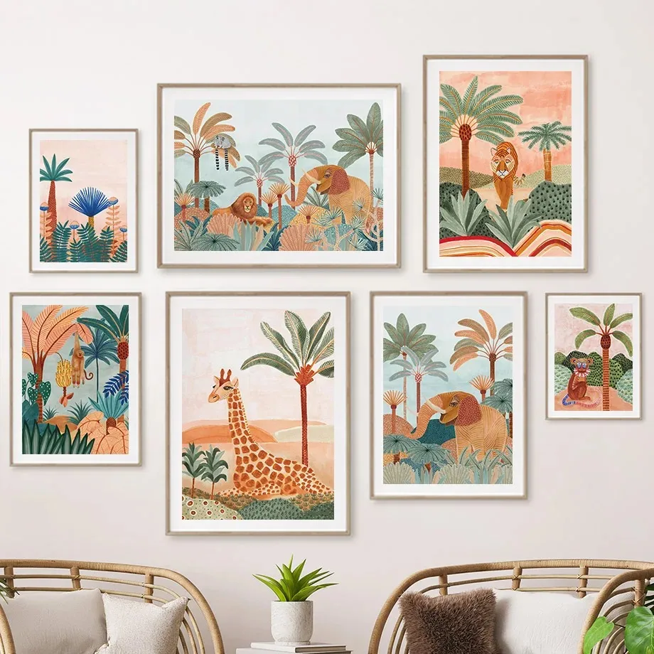 Baby Nursery Tree - Boho Dżungla Zwierzęta Tygrys Małpa Żyrafa