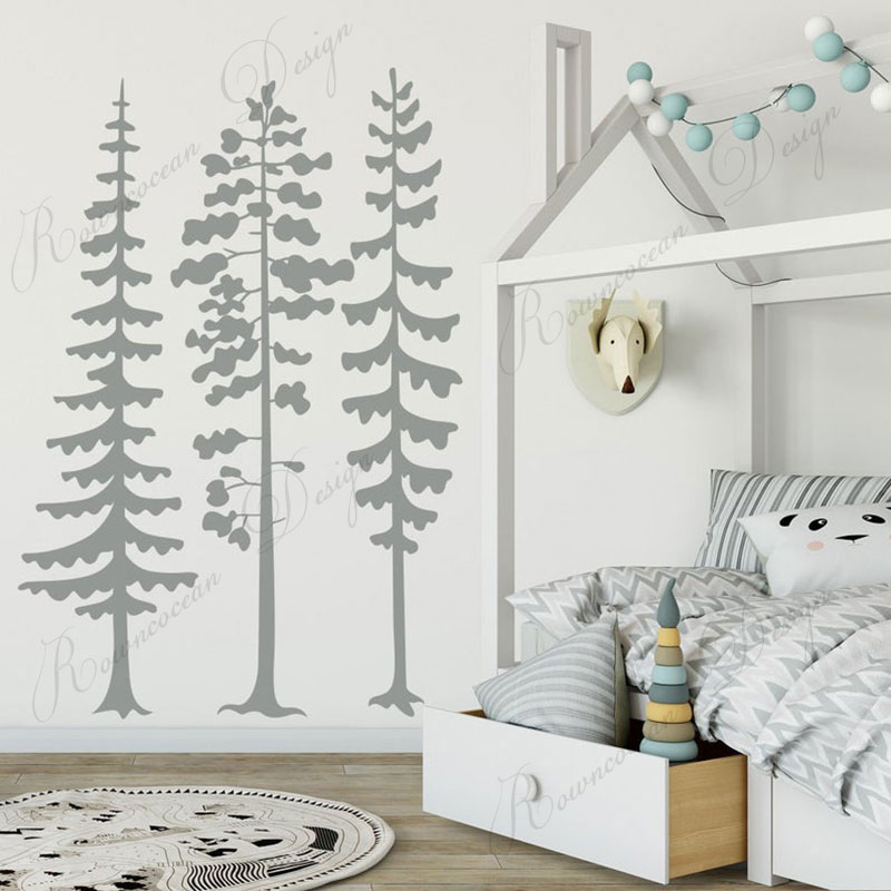 Baby Nursery Tree - Minimalistyczna naklejka ścienna z sosną, naturalny