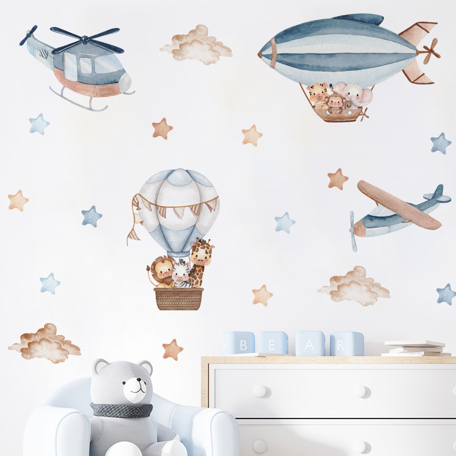 Baby Nursery Stickers - Akwarela Zwierzęta Balon na gorące powietrze