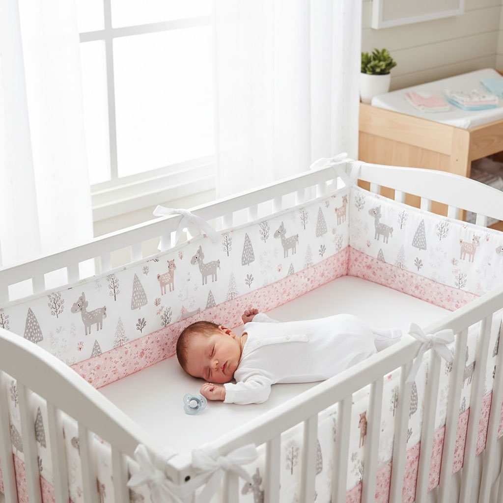 Baby Nursery Glider - Różowy bawełniany ochraniacz do łóżeczka, miękki,