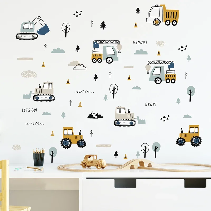 Baby Nursery Stickers - Ręcznie rysowane śliczne samochody ciężarówka naklejki