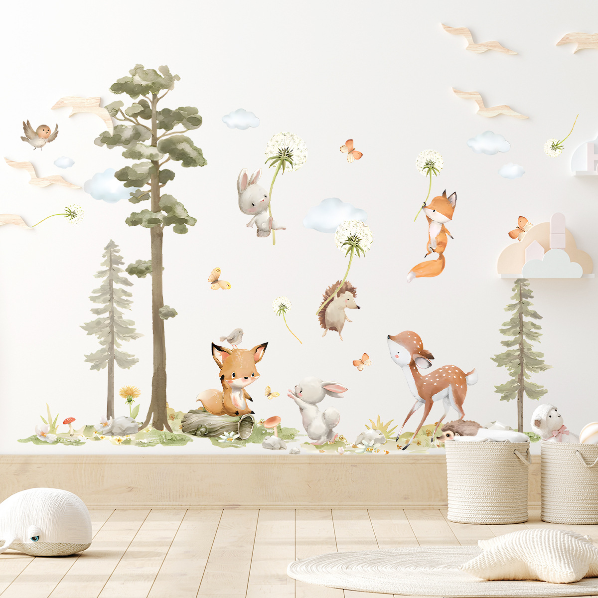 Baby Nursery Tree - Śliczne leśne zwierzęta Naklejki ścienne do