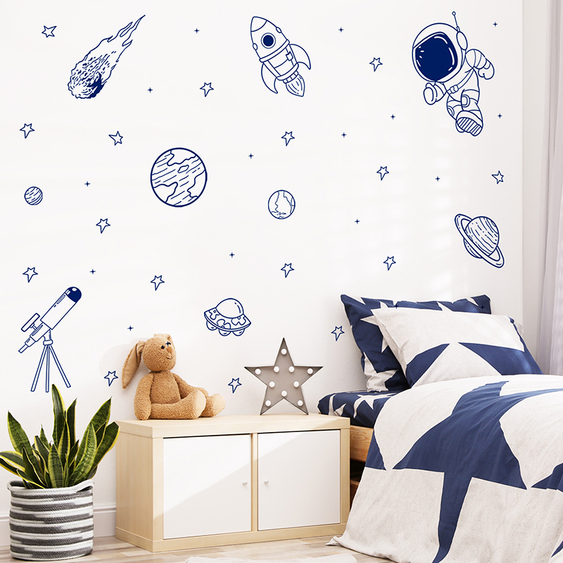 Baby Nursery Stickers - Naklejka ścienna Cartoon Universe Astronaut Planet