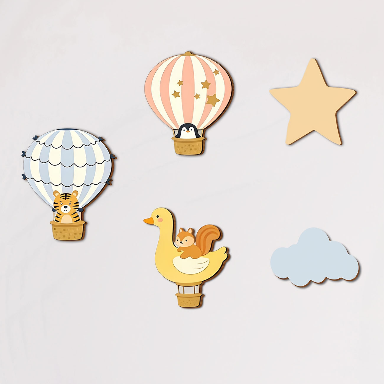 Baby Nursery Stickers - 5 szt. Drewniane naklejki ścienne z