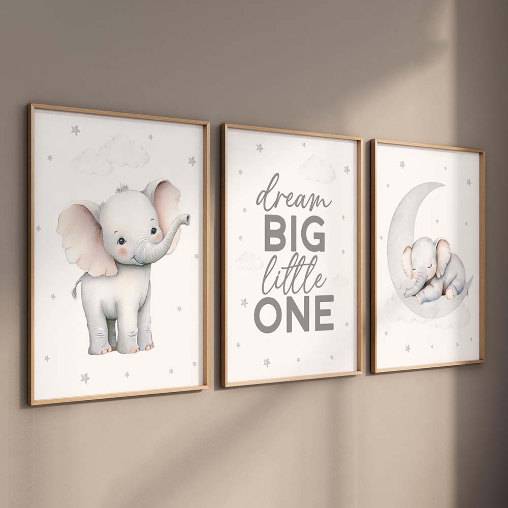 Bezramowe obrazy na płótnie 3- – Baby Nursery Elephant Theme recenzja i cena